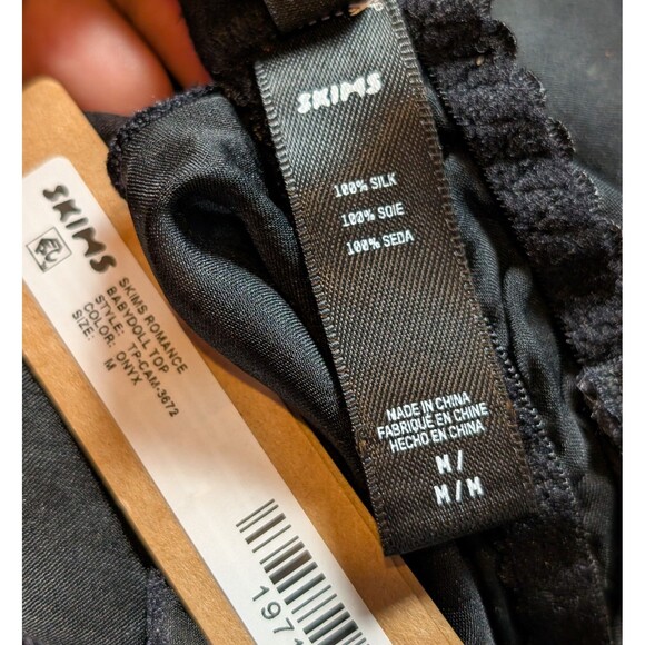 NWT Skims Romance Size M Babydoll Top Black Onyx 100% Silk Mesh Sheer - Picture 7 of 8